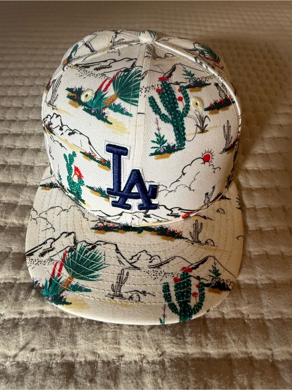 New Era LA Cactus Floral Snapback Hat - Cream with Green & Blue Accents